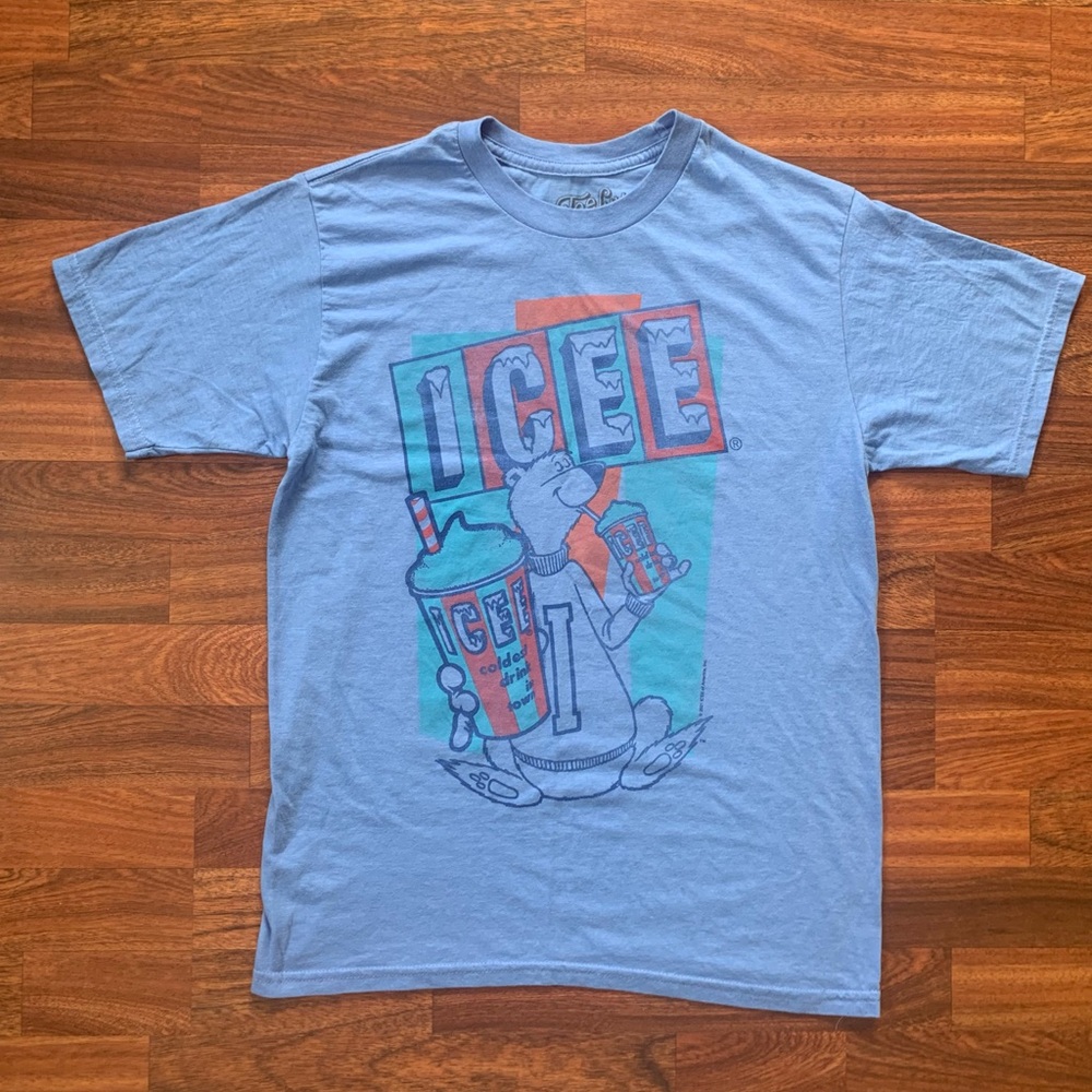 Tee Luv Men's M Hawaiian ICEE Polar Bear Logo Graphic Tee Blue Retro RN 18853